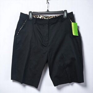 Allyson‎ Whitmore Golf Shorts Woman Size 14 Black Leopard Trim Pockets Stretchy